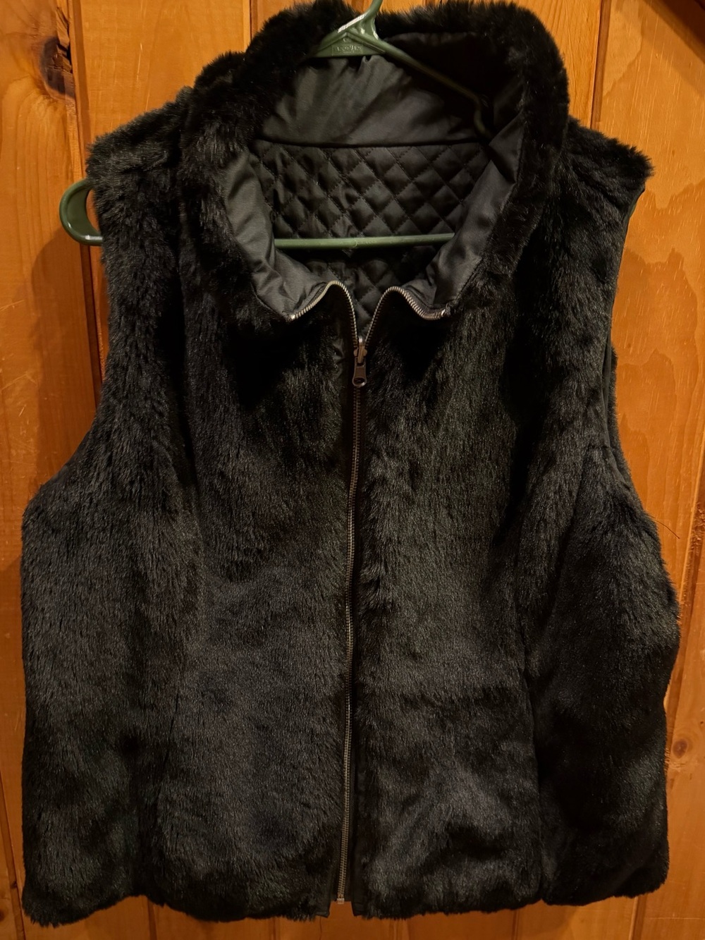 Womens Black Faux Fur Zip-Front Vest